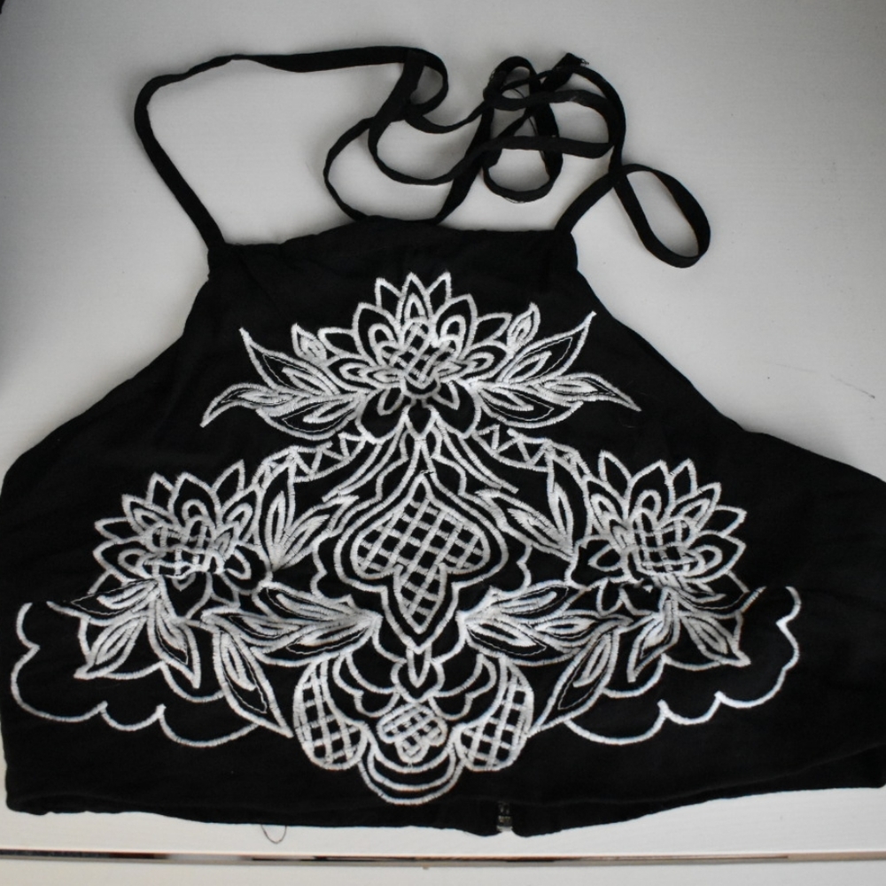 Embroidered Halter Zip Top